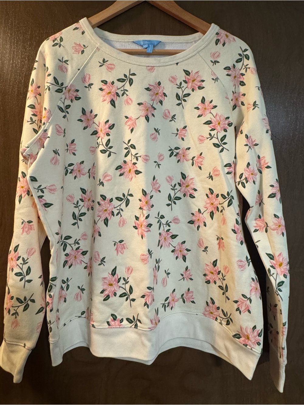 Draper James Cream Crewneck with Pink Magnolia Floral Pattern